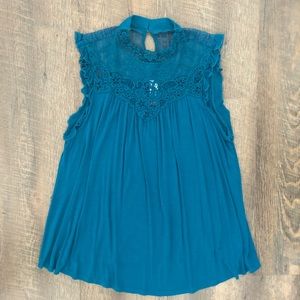Teal Sleeveless Top with High Neck Detail - Jr XL